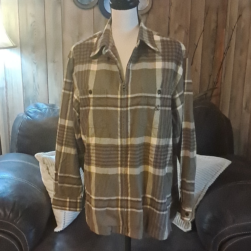 Lauren Ralph Lauren 100% Cotton Plaid Flannel Zip Up Shirt Jacket Shacket Large